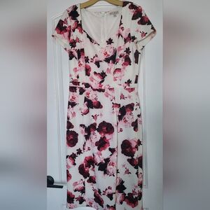 New York & Company Red and White Rose Floral Midi Dress